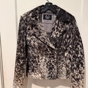 Stylish Black and White Animal Print Leather Jacket